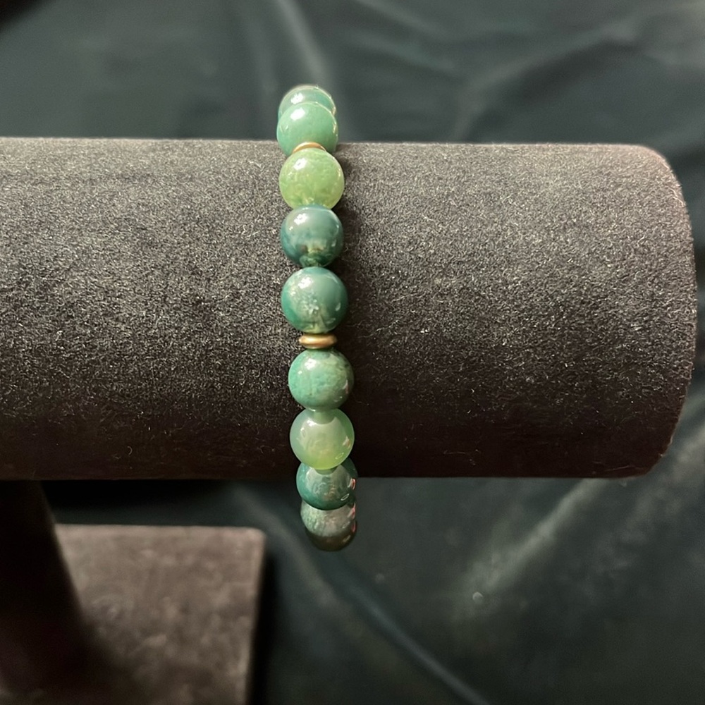 All The Greens! Glass Beaded Bracelet W Bronze Spacers